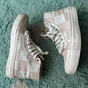VANS Classic Sk8 Shoe 5.5 EU 35 Sneaker Canvas Ivory Pink High Top Checkerboard